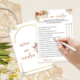 Boho Bridal Shower Games 30 Guests - Over Or Under, Wedding Shower Game Cards, Engagement Party Wedding Games For Reception Activities /06