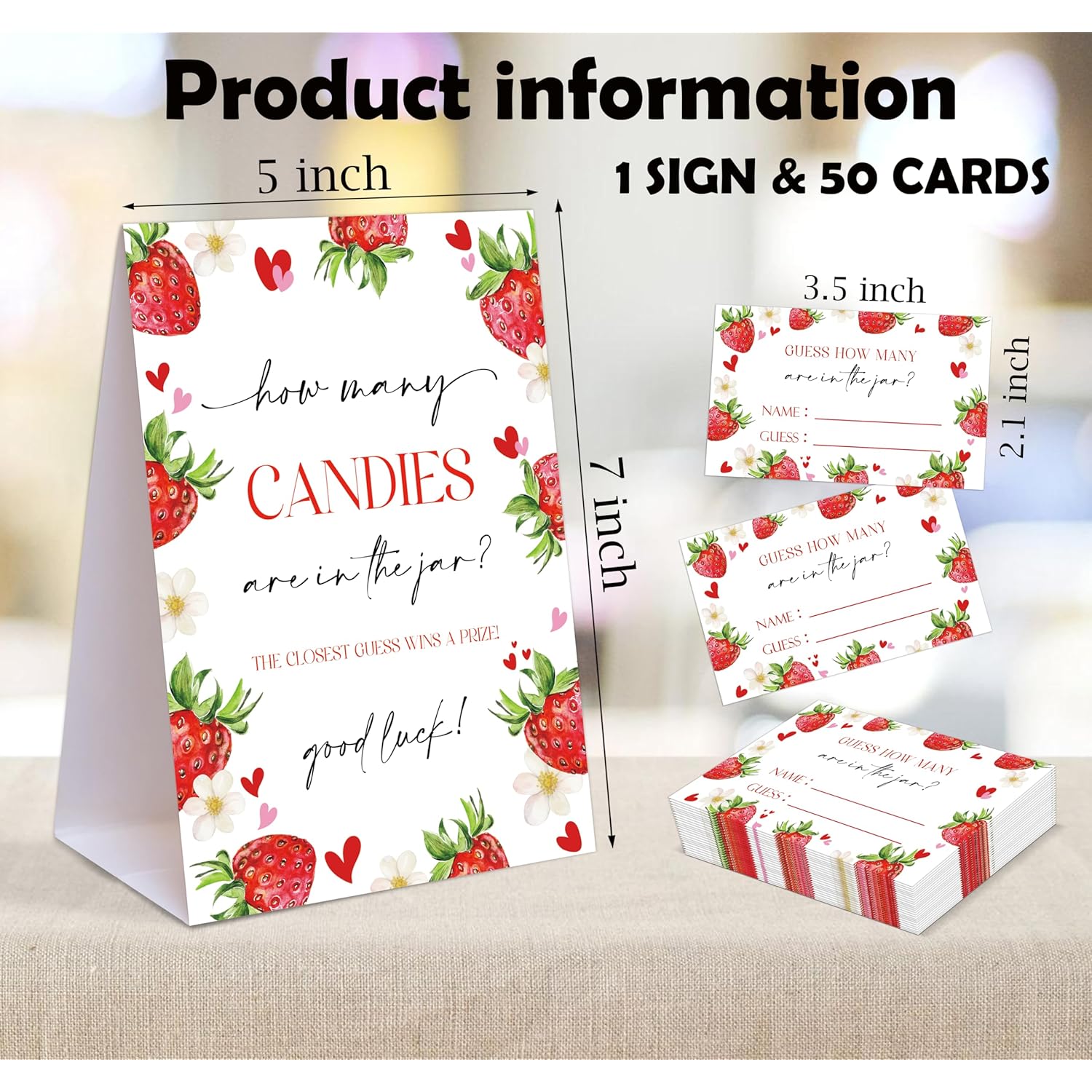 Strawberry Themed How Many Candies Are In The Jar, 1 Tabletop Sign And 50 Cards, Berry Sweet Baby Shower Decorations, Wedding Baby Shower Gender Reveal Event & Party Supplies