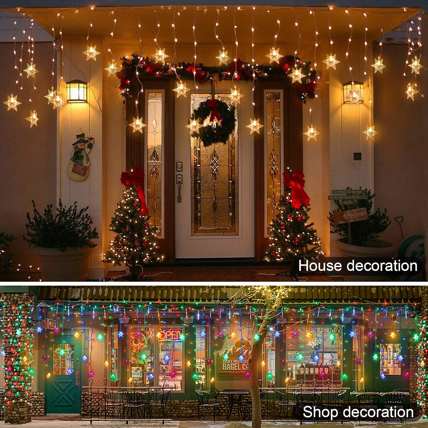Christmas Snowflake Icicle Lights - Connectable 40Ft 360 Leds Multicolor/Warm White 20 Color Changing Waterproof Outdoor