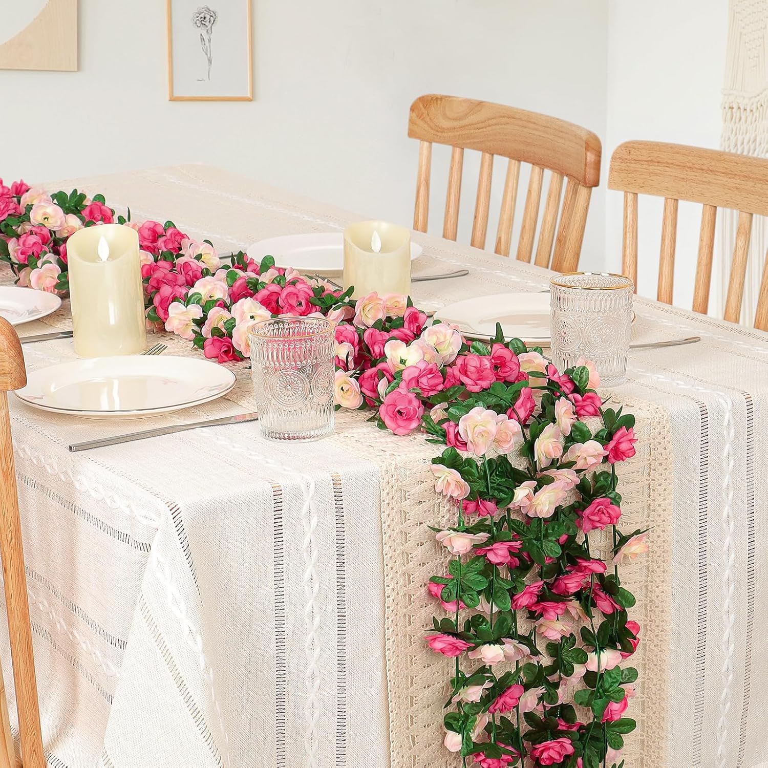 9 Pack 72 Ft Artificial Flower Garland, Fake Pink Roses Vines Silk Flowers Faux Plastic Outdoor Hanging Floral Ivy Garland Decorations For Wedding Arch Bedroom Home Wall Backdrop Room Decor