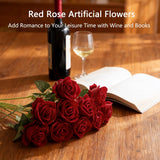 50Pcs Artificial Roses In Bulk Fake Silk Roses With Stem Realistic Red Roses For Home Wedding Centerpieces Party Decorations (50, Red)