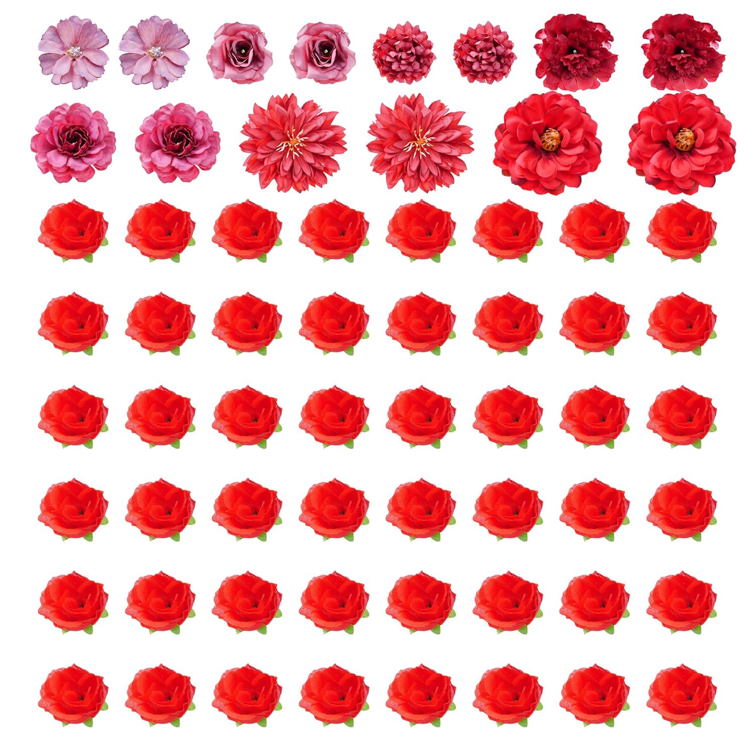 60Pcs Mini Faux Flower Heads Small Artificial Tiny Fake Silk Fabric Roses Flower Heads Bulk For Crafts Diy Graduation Cap Party Home Wedding Decor (Red)