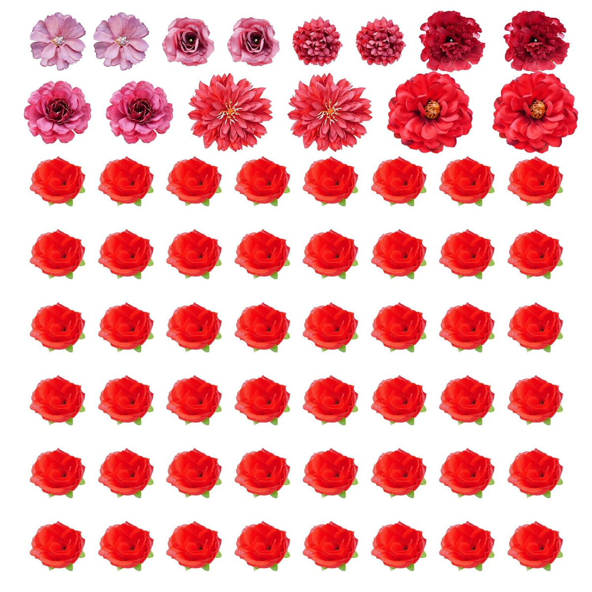 60Pcs Mini Faux Flower Heads Small Artificial Tiny Fake Silk Fabric Roses Flower Heads Bulk For Crafts Diy Graduation Cap Party Home Wedding Decor (Red)