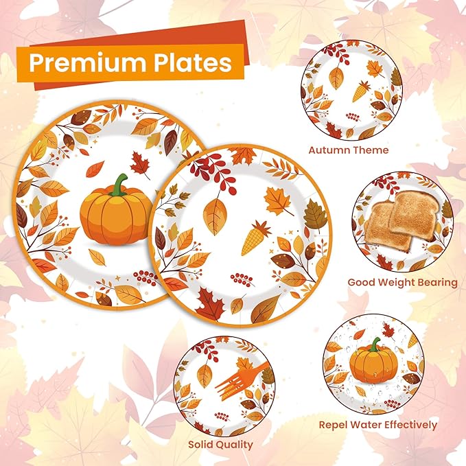 Thanksgiving Paper Plates and Napkins Set 80 Pcs Fall Disposable Tableware for 20 Guests