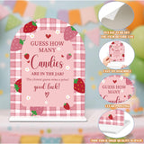Baby Shower Games - Strawberry Guess How Many Candies Are In The Jar Game, 1 Arch Acrylic Sign And 50 Guessing Cards, Gender Reveal Game, Berry Baby Shower Decoration Supplies (Zf04)