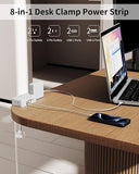 Desk Clamp Power Strip 5 Outlets 4 USB Ports 6FT Flat Plug Extension Cord White