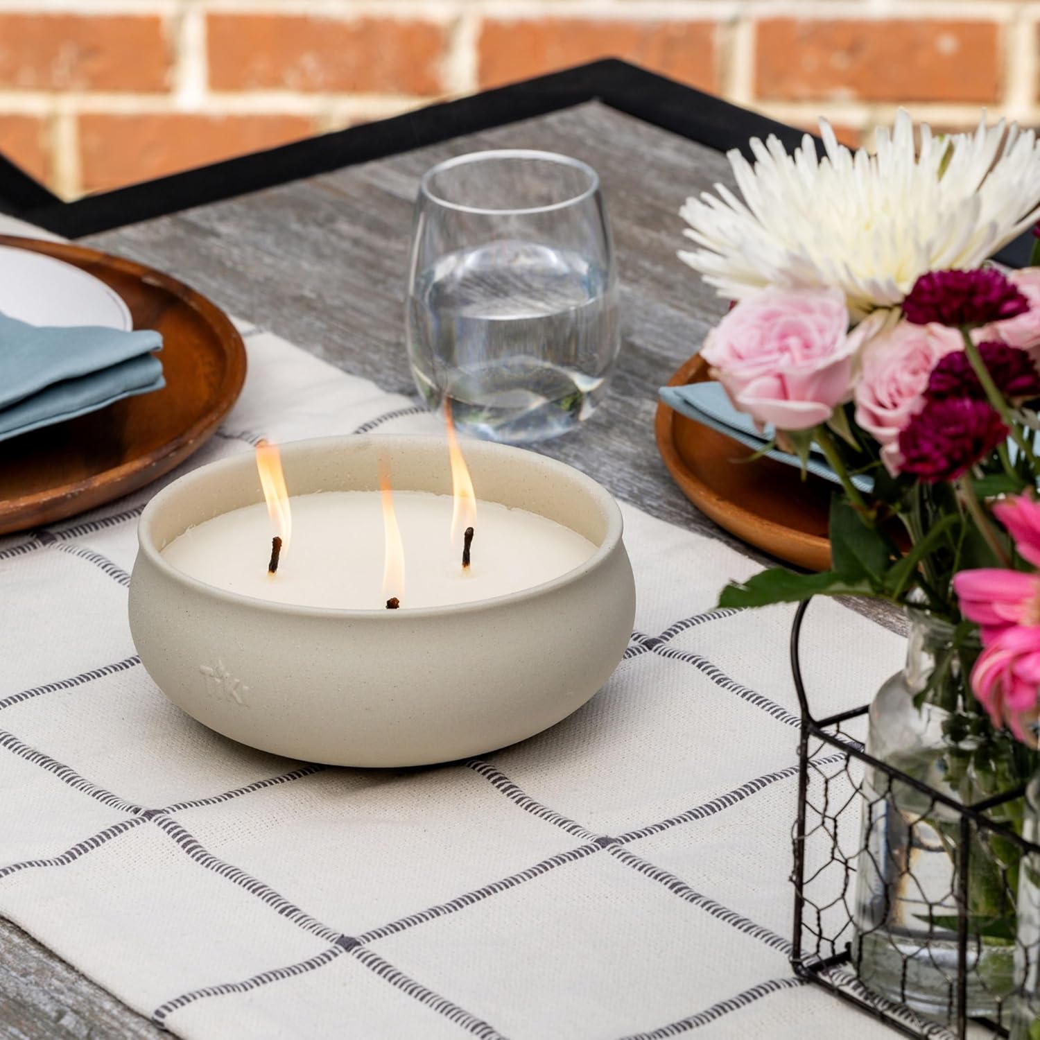 Citronella Candle 2-Pack – 7-Inch White Wax Bowl With Concrete Finish – Outdoor Decorative Candles For Patio, Deck, Garden, Backyard & Camping