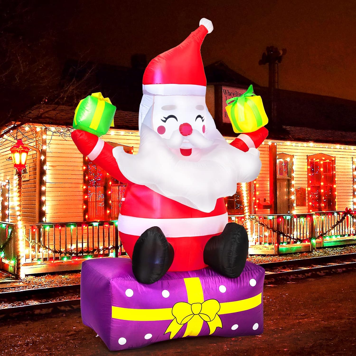 6 Ft Christmas Inflatable Outdoor Decorations - Inflatable Santa Claus With Gift Boxes - Xmas Santa Claus Blow Up Yard D