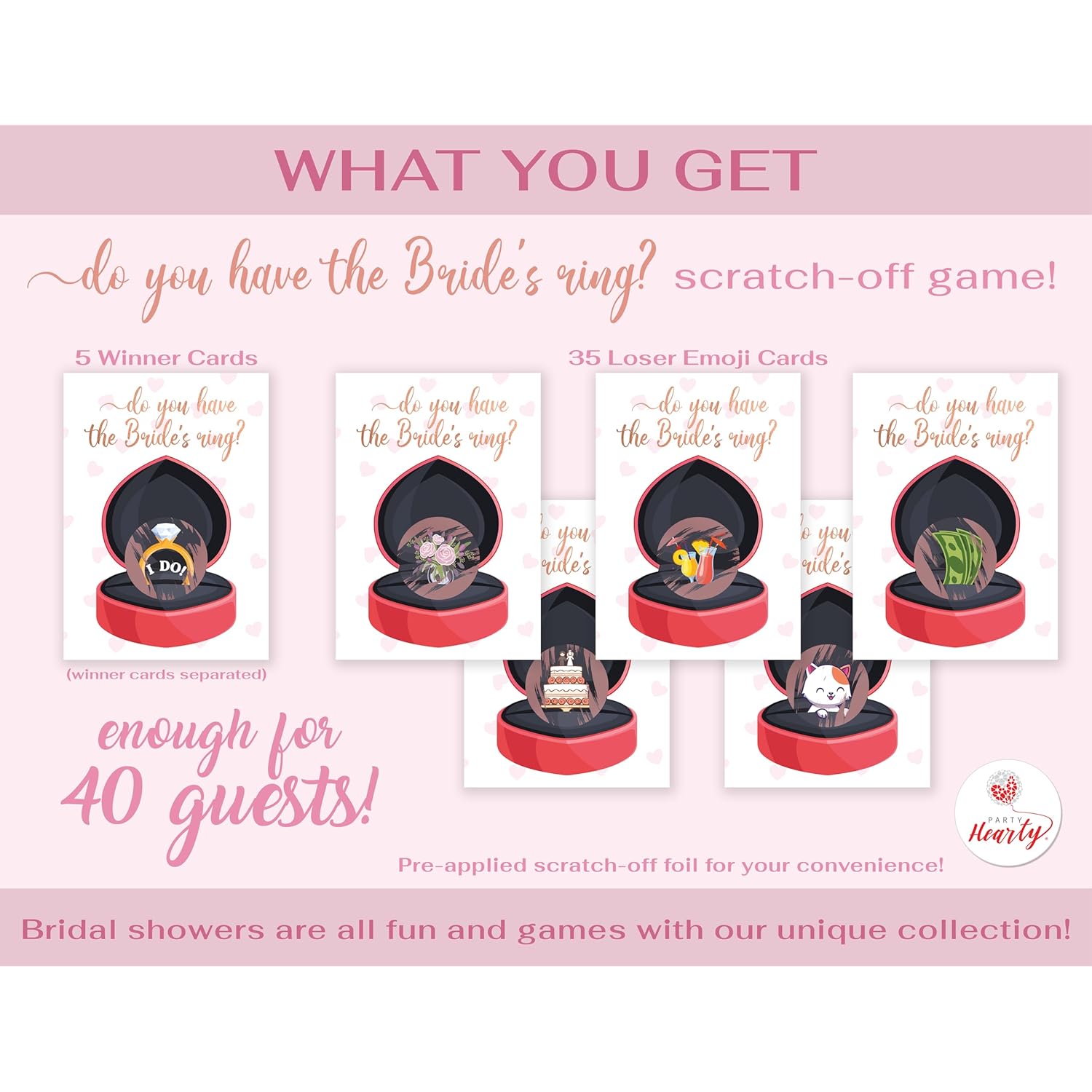 Bridal Shower Games 40 Raffle Cards, Do You Have The Bride’S Ring Funny Emoji Scratch Off Lottery Tickets, 5 Winners, Wedding Shower, Engagement Or Bachelorette Party, Rose Gold Foil