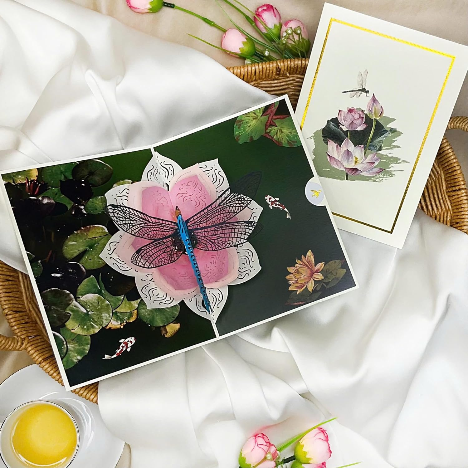Birthday Cards, Dragonfly And Lotus Flower, 3D Birthday Cards For Women, Happy Mother'S Day, Valentine'S Day, Sympathy & All Occasion Pop-Up Card, Unique Dragonfly Gift For Mom, Wife, Sister, Grandma, Daughter, Girlfriend, Includes Envelope & Note Card