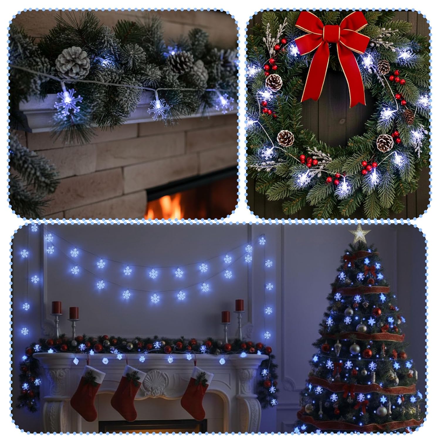 2 Pack Blue Snowflake Fairy String Lights, Snowflake Christmas Lights Battery Operated For Bedroom Waterproof 50Ft 100Le