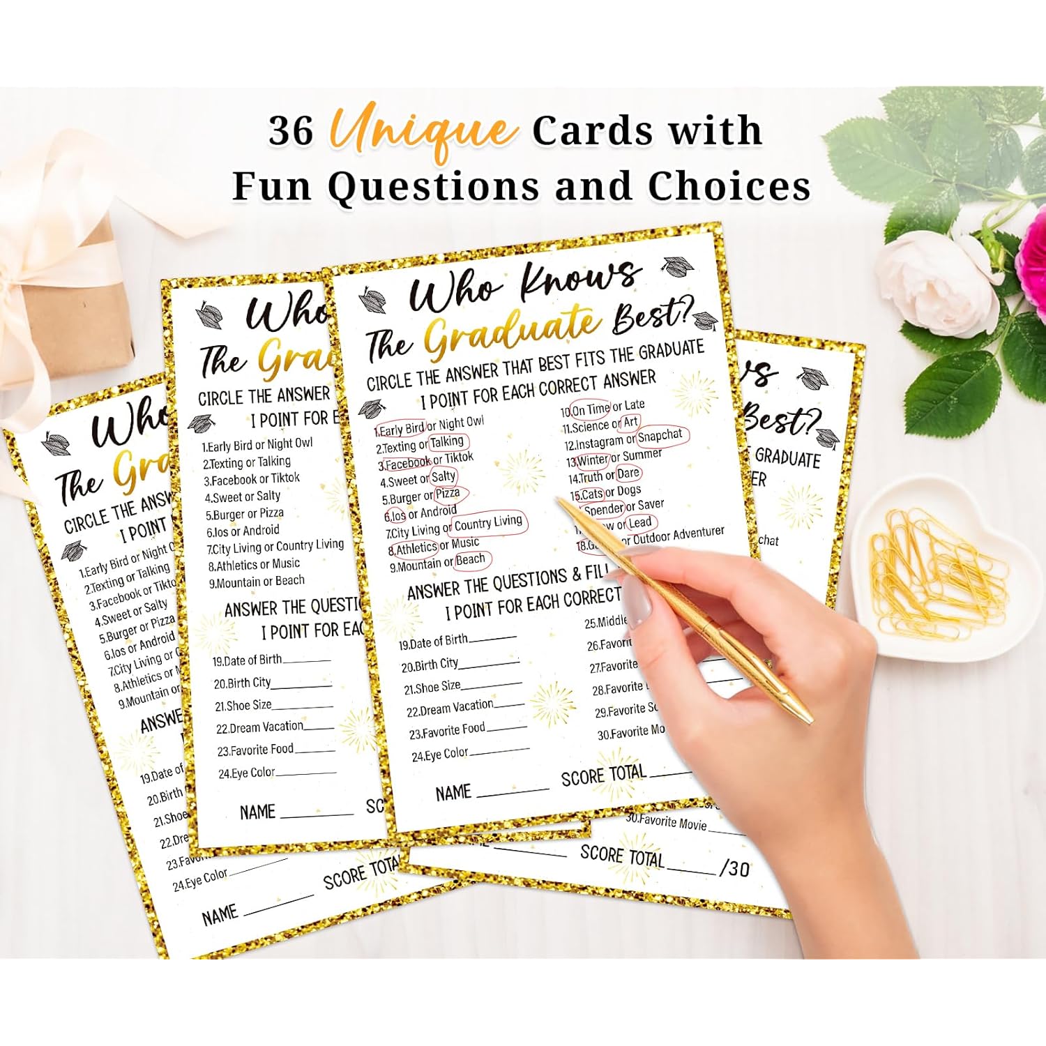36Pcs Who Knows Graduate Best Graduation Game Cards - Class Of 2026 Graduation Party Games Card Graduation Games For Parties Senior High School College Graduation Party Favor Supplies