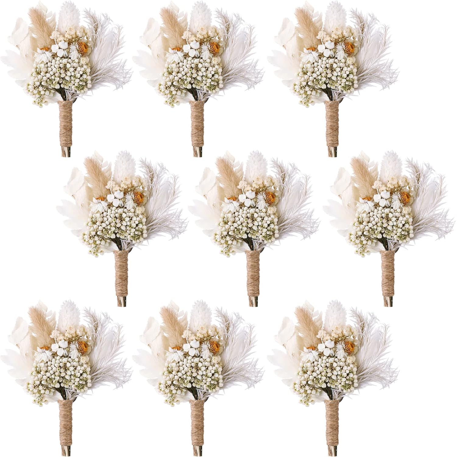 9 Pcs Dried Flowers Boutonniere For Men Boho Wedding Party Prom Corsage Decorations Grooms Buttonhole For Groom And Groomsmen Ceremony Decoration (Cute Style)