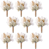 9 Pcs Dried Flowers Boutonniere For Men Boho Wedding Party Prom Corsage Decorations Grooms Buttonhole For Groom And Groomsmen Ceremony Decoration (Cute Style)