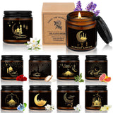 10 Pcs Eid Mubarak Scented Soy Candle 3.5 Oz Ramadan Scented Candle Muslim Islamic Party Favors Gifts Glass Jar Candles For Eid Holiday Celebration Decorations (Dark Brown,Pattern)