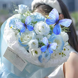 12 Pcs Artificial Fabric Butterflies, 2 Sizes Reusable Butterly Crafts Decor, Diy 3D Butterfly Decorations For Fake Flowers Floral Nursery Wedding Tea Party Birthday Easter Spring. (Blue Large)