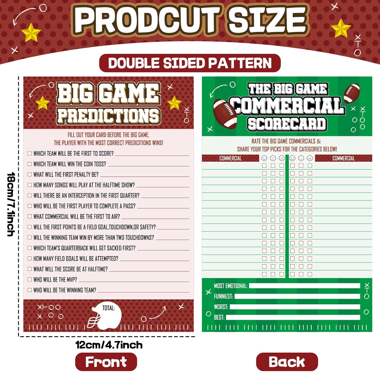 20 Pcs Football Game Cards For Football Theme Party Decorations Activity Duo Games Rugby Cards Set Cards Big Game Prediction Card The Big Games Commercial Scorecard Two-Player Sports Party Supplies