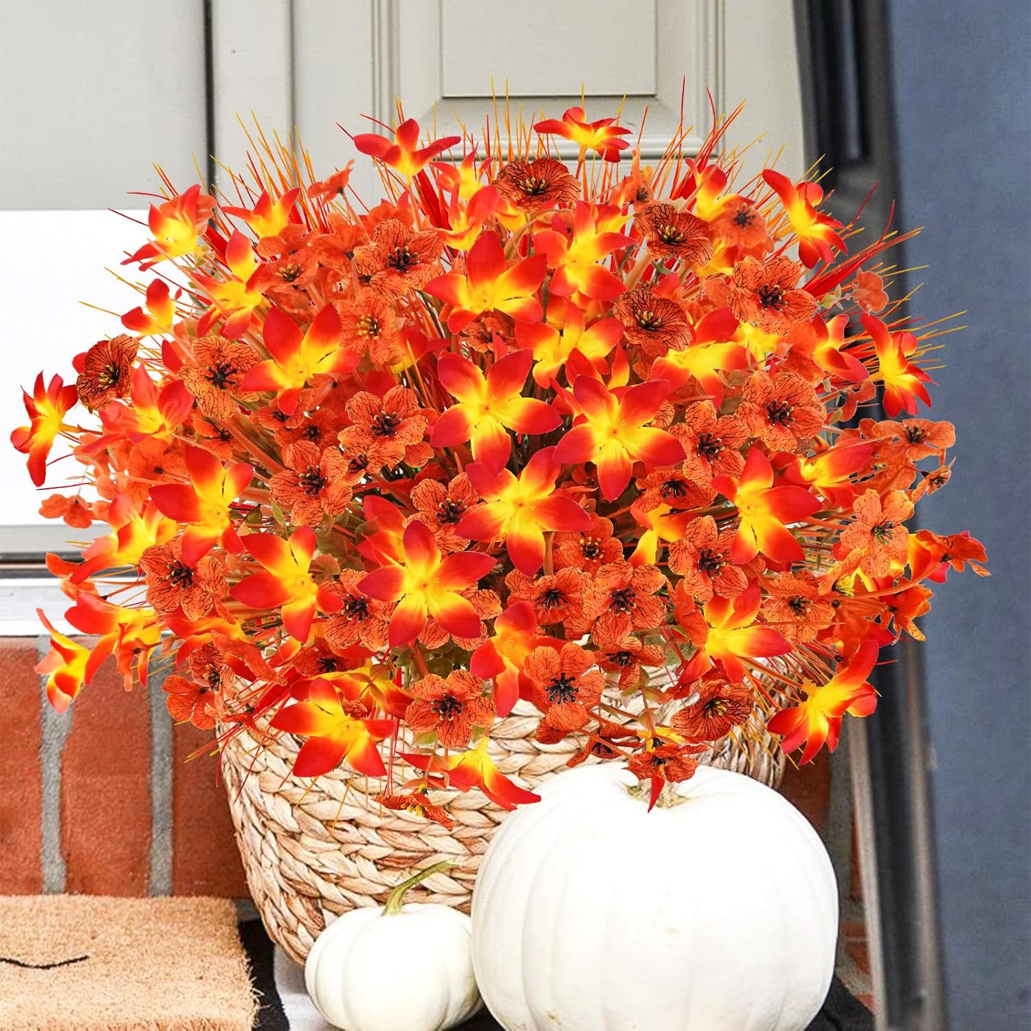24 Pcs Fake Fall Flowers For Outdoors Uv Resistant Artificial Fall Flowers Faux Fall Plants Decorations For Outside Home Porch Planter Patio Window Box Fall Decor