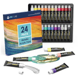 Metallic Acrylic Paint Set 24 Tubes Non Toxic Metallic Acrylic Crafts Paints For Canvas Wood Artists Beginners Painting, Rich Pigment & No Fading, 12Ml/Tube