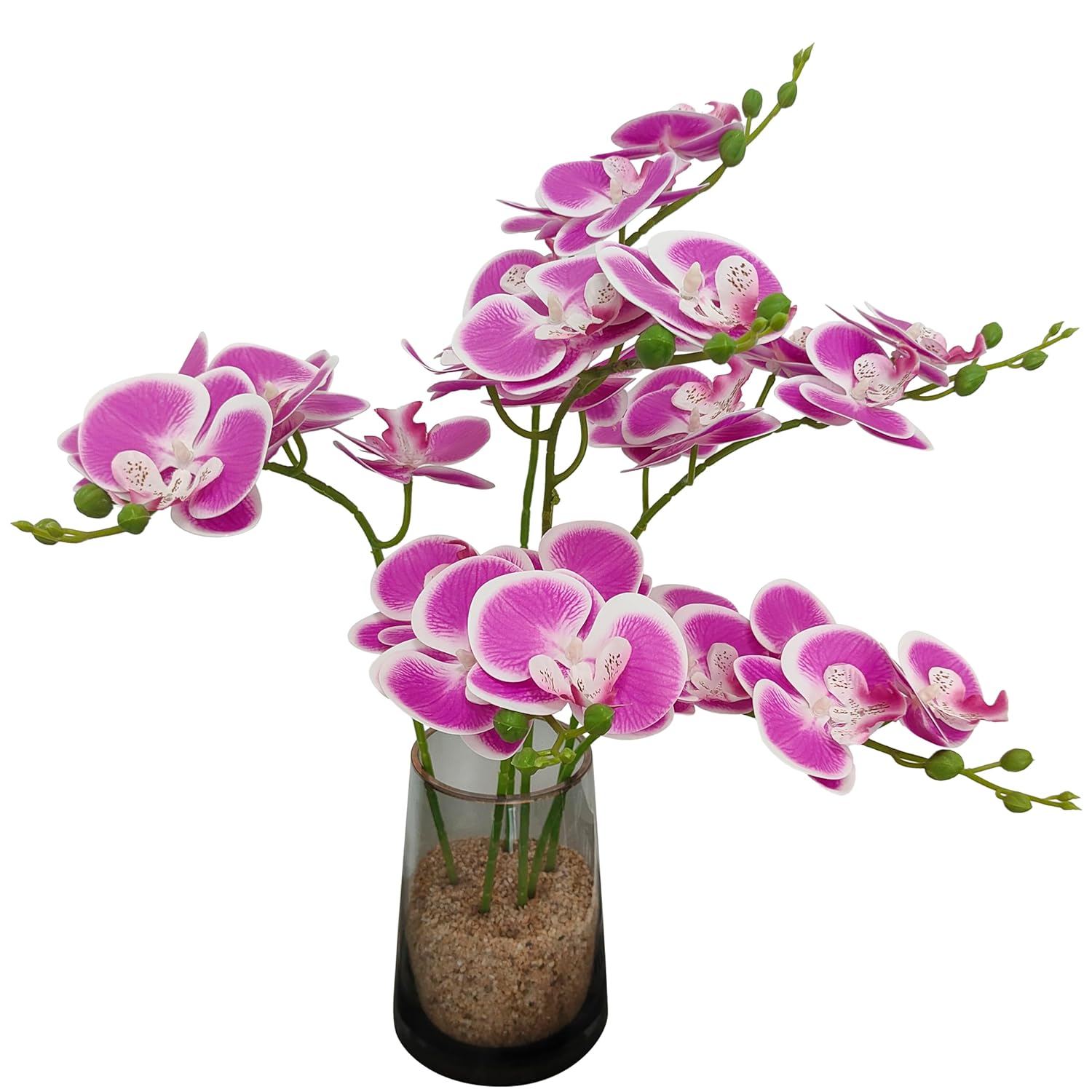 6 Purple Orchid Artificial Flowers Real Touch, 23'' Artificial Faux Realistic Latex Orchid Stem Bouquets, Fake Phalaenopsis Flower For Wedding Home Arrangement Décor (6, Rose Red + White Edge)
