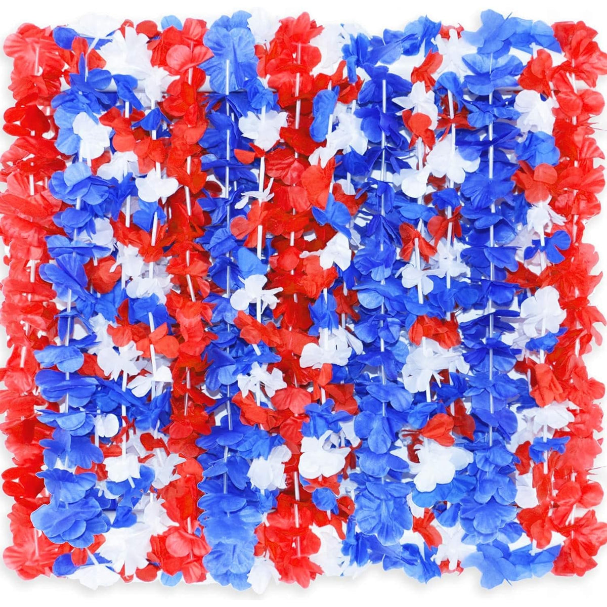 Red White And Blue Flower Leis, Memorial Day Decorations, 4Th Of July Memorial Day Patriotic Decorations, Hawaiian Luau Flower Necklace Party Favors, Pack Of 12