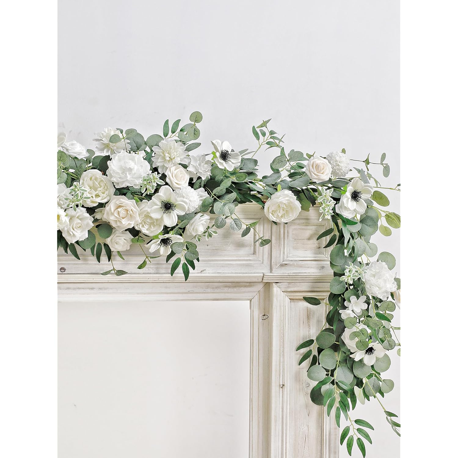 8Ft Eucalyptus And Willow Leaf Garland With Artificial Flowers Fake Flower Peony Rose Vine Greenery Decorative Wall Hanging Plant For Spring Wedding Arch Backdrop Door Arrangement Party Decor