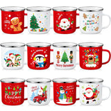 12 Pcs 11 Oz Christmas Coffee Mug Small Enamel Merry Christmas Cups Seasonal Santa Snowman Mug Holiday Coffee Tea Cups Coworkers Gifts Stocking Stuffer
