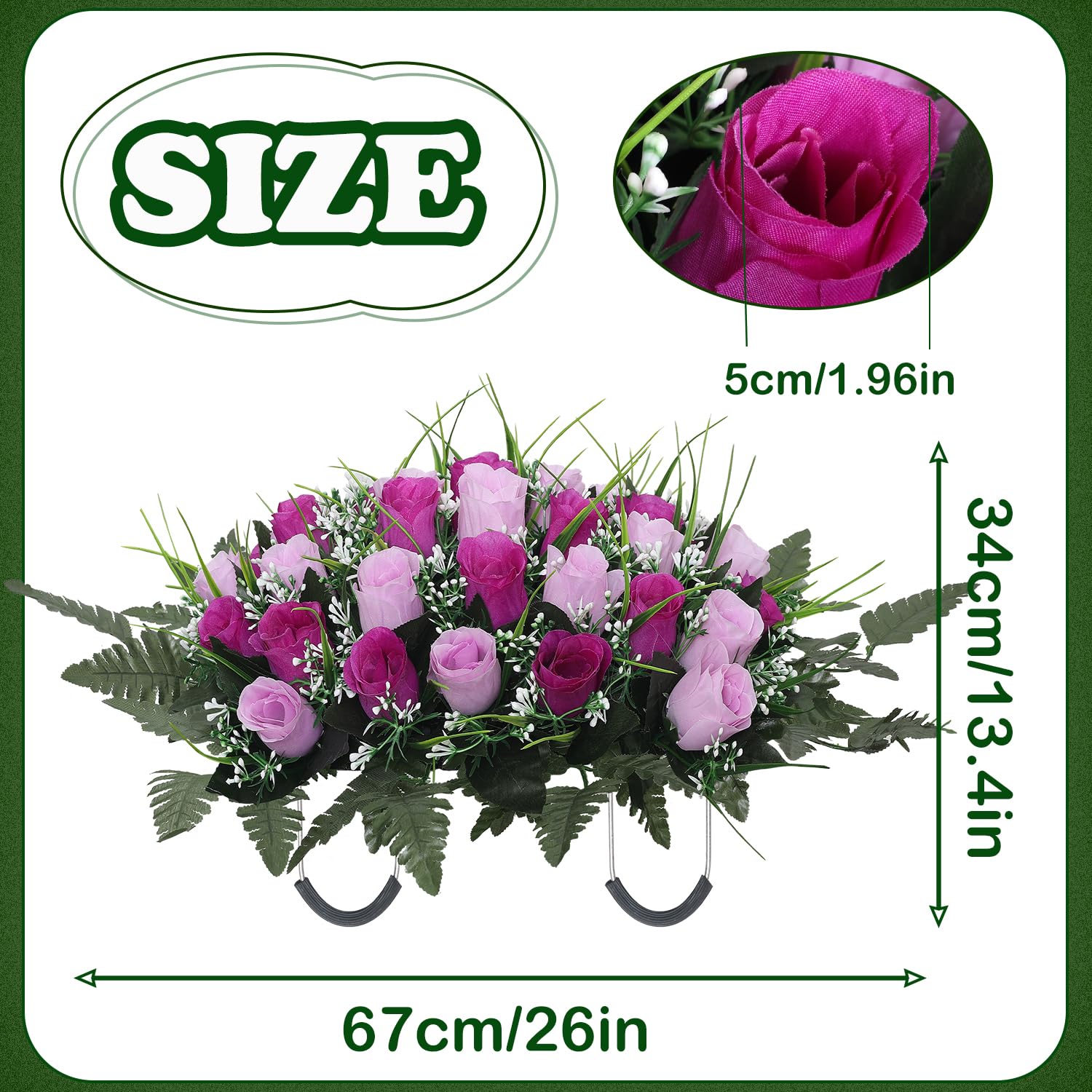 Artificial Cemetery Flower Headstone Flower Saddle Grave Rose Flowers For Cemetery Non-Bleed Colors Windpoof (Purple)