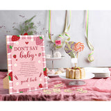 Strawberry Don'T Say Baby Clothespin Game, Pack Of 1 Wooden Tabletop Sign With Stand And 50 Mini Natural Clothespins, Berry Baby Shower Game, Gender Reveal Party Decorations - Qx16
