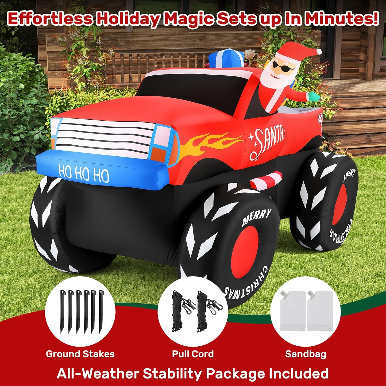 7Ft Christmas Inflatables Outdoor, Santa Claus On Monster Truck Blow Up Yard Decor With Built-In Led Lights, Waterproof