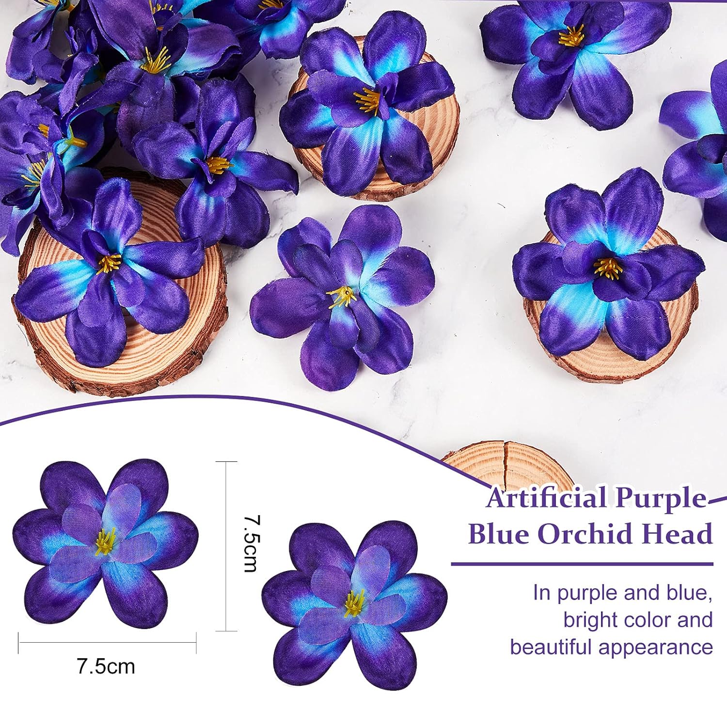 100 Pieces Blue Purple Faux Orchid Flowers Halloween Flower Day Of The Dead Decoration Artificial Orchids For Diy Home Wedding Table Centerpieces Mexican Party Birthday Cake Ornaments (Blue Purple)