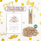 Don'T Say Baby Game For Baby Shower, 50 Wooden Clothespins And One Sign, Tea Party, Pins For Baby Shower Decorations, Gender Reveal Games, Baby Shower Supplies-Bb25