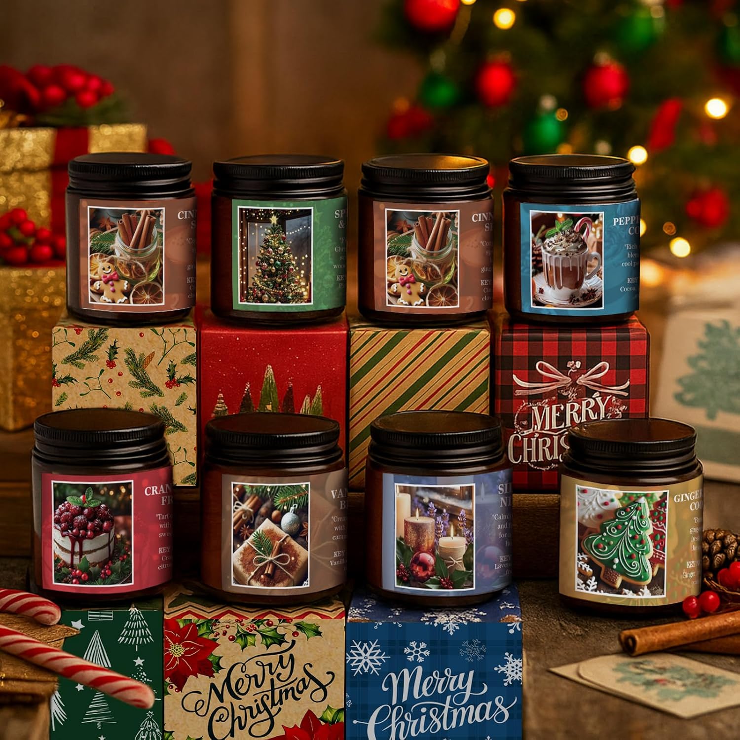 8 Pcs Christmas Scented Candles Gifts 4 Oz Christmas Soy Candles Bulk Xmas Holiday Candle Gift Set Women Men Aromatherapy Candle With Gift Boxes For Winter Holiday Gifts Xmas Party Decor