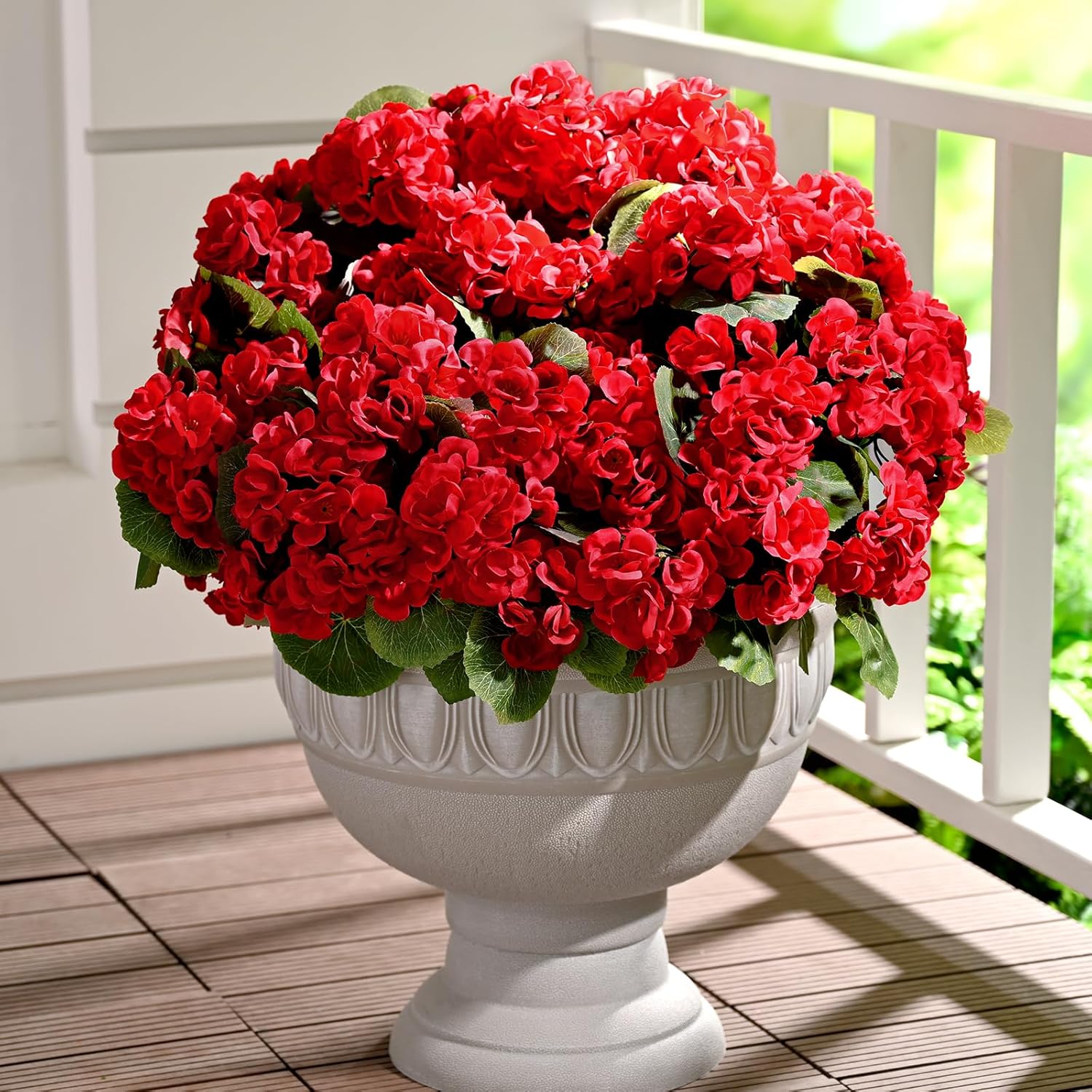6 Ppcs Artificial Fake Flowers For Outdoors, Uv Resistant Outdoor Artificial Plants, Silk Geraniums Red Spring Flower For Garden Porch Planter Patio Balcony Yard Home Decoration (6, Red)