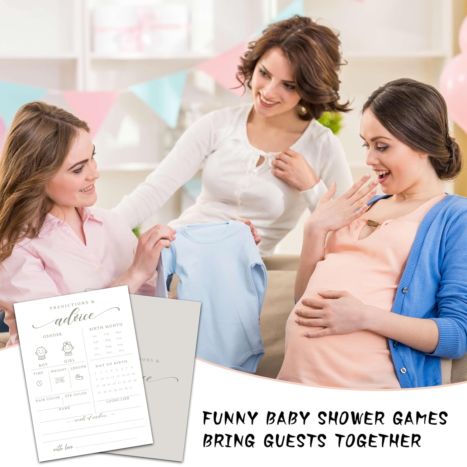 Baby Predictions And Advice Cards, 5" X 7" Minimalism Baby Shower Predictions Cards, Baby Shower Party Games & Activities Favors For Newparents - I05