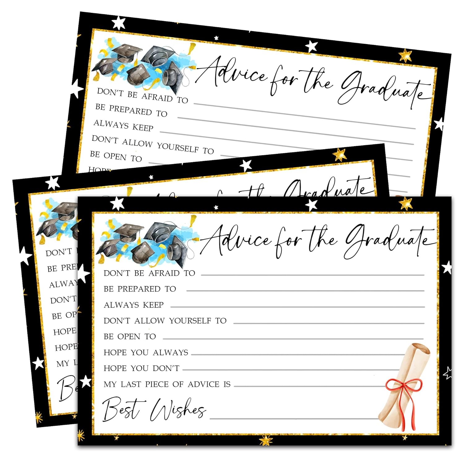 30 Graduation Party Advice Wishes Cards For Graduate Class Of 2026 - 4 X 6" Golden & Black Advice & Wish Card - High School, University Graduation Party, Grad Game Activity Supplies & Decoration - A02