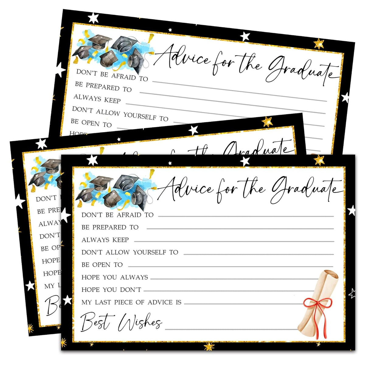 30 Graduation Party Advice Wishes Cards For Graduate Class Of 2026 - 4 X 6" Golden & Black Advice & Wish Card - High School, University Graduation Party, Grad Game Activity Supplies & Decoration - A02