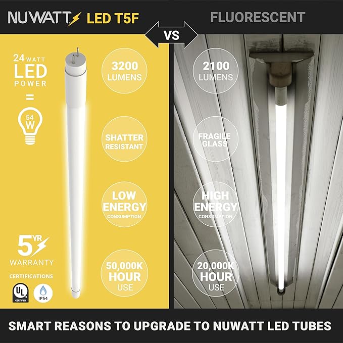 30 Pack 4FT T5 LED Tube Lights Type A B 24W 3200LM 4000K Cool White G5 Replacement