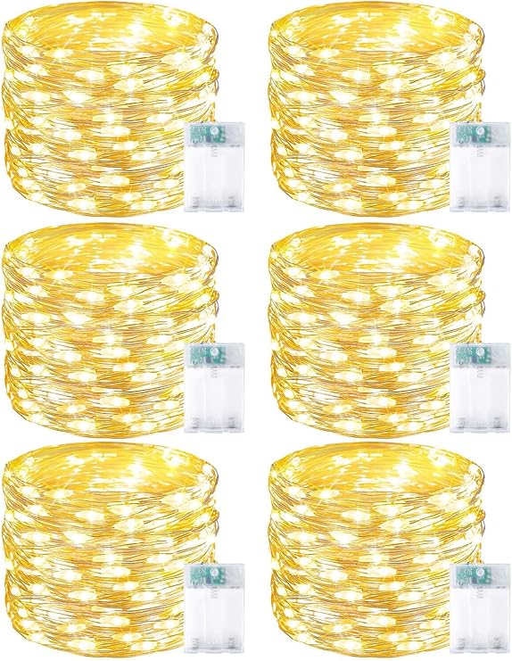 6 Pack 20FT Battery Operated Fairy Lights 60 LED Warm White Timer Christmas String Lights