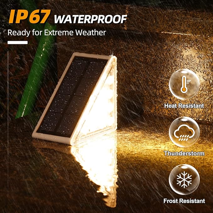 6 Pack Warm White Solar Step Lights IP67 Waterproof Auto On Off Outdoor Stair Lights