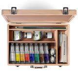 Winsor & Newton Winton Oil Colour, Wooden Paint Set 8 x 37ml Tubes (includes Liquin, Sansodor, 2 Brushes, Knife, Cloth, Godet)