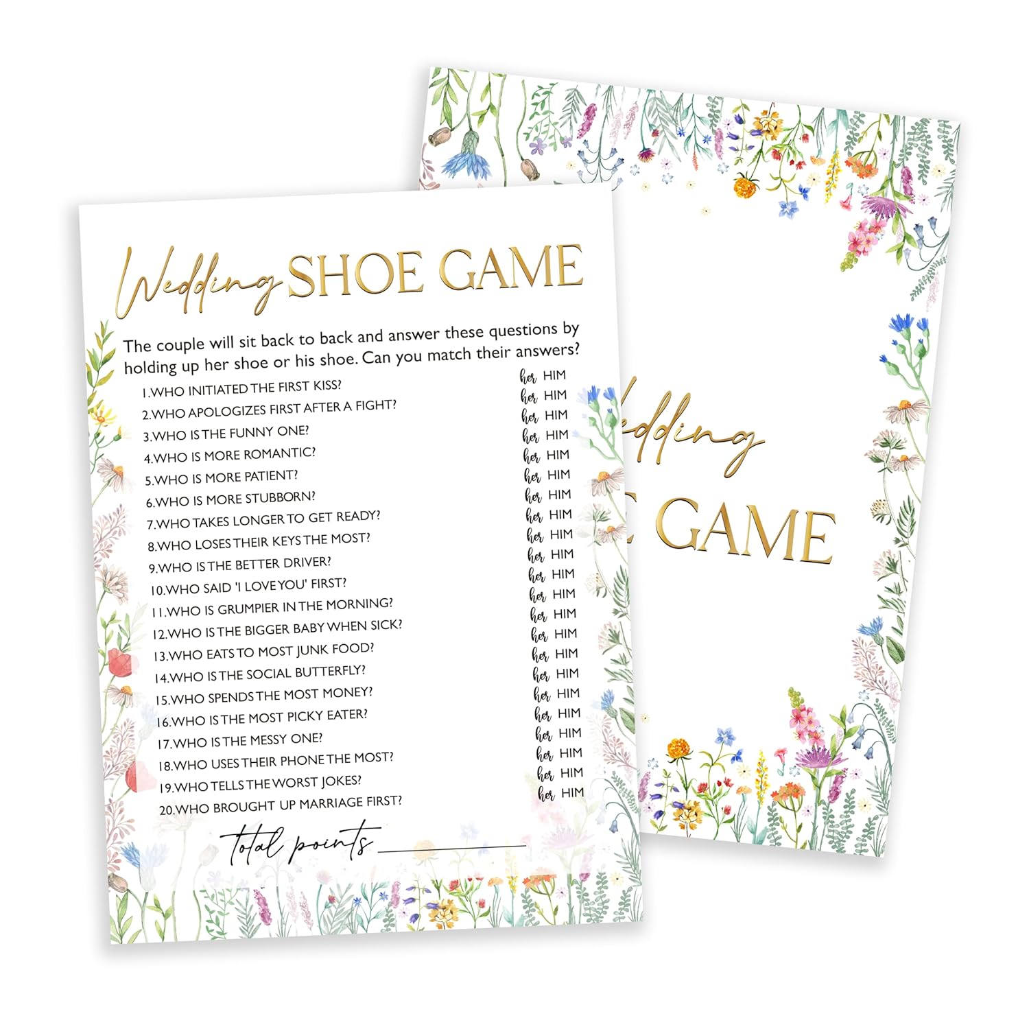 Wildflowers Games Cards, Wedding Shower Games Set, Wedding Shoe Bridal Shower Game, Spring Flower Themed Bachelorette Party Game, Engagement Party Decorations Supplies, Set Of 25 Cards-03