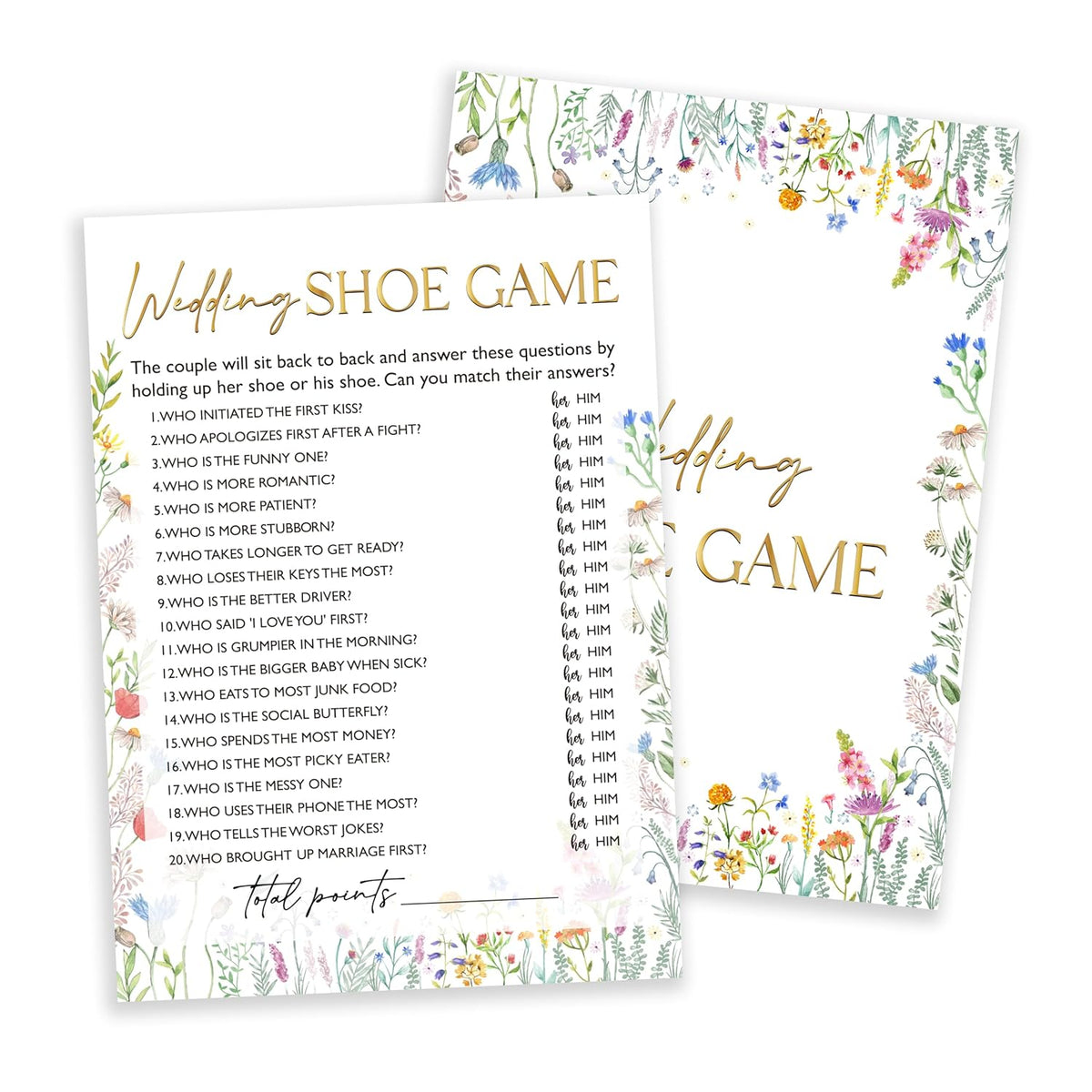 Wildflowers Games Cards, Wedding Shower Games Set, Wedding Shoe Bridal Shower Game, Spring Flower Themed Bachelorette Party Game, Engagement Party Decorations Supplies, Set Of 25 Cards-03