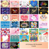 64 Pack All Occasion Cards Assortment Box With Envelopes & Stickers, 4×6 Inch Assorted Blank Greeting Cards For Birthday, Holiday, Love, Anniversary, Thinking Of You, Thank You Cards