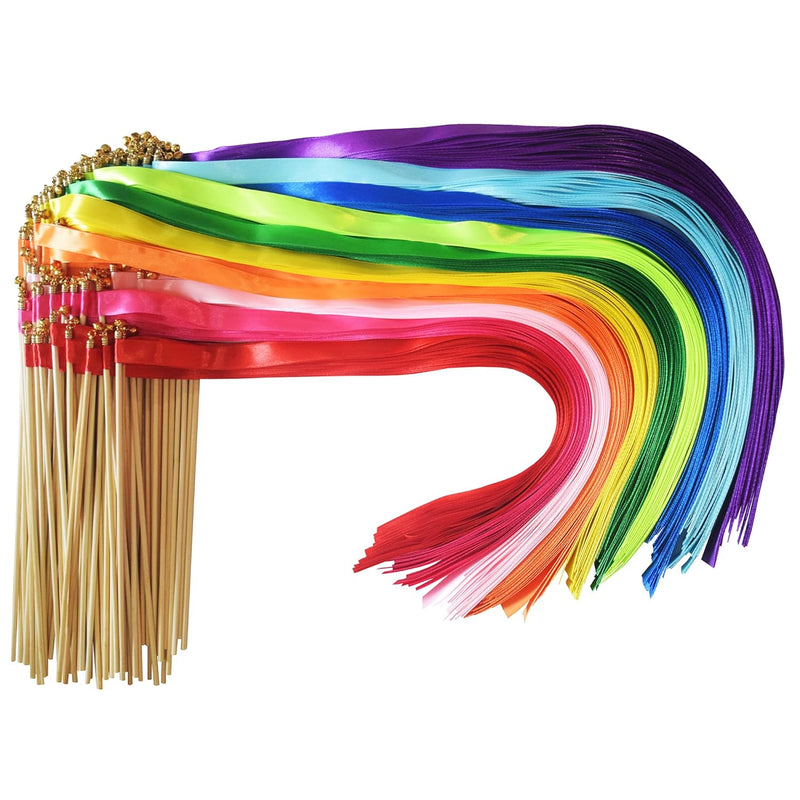 100 Pieces Multi-Color Ribbon Wands Streamers Sticks With Gold Bell, C