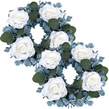 Artificial Flower Candle Rings - 6 Inch Inner Rose Floral Wreaths With Butterflies For Wedding Bridal Event Table Centerpieces Backdrop Decorations (Dusty Blue & White, 2 X Candle Rings)