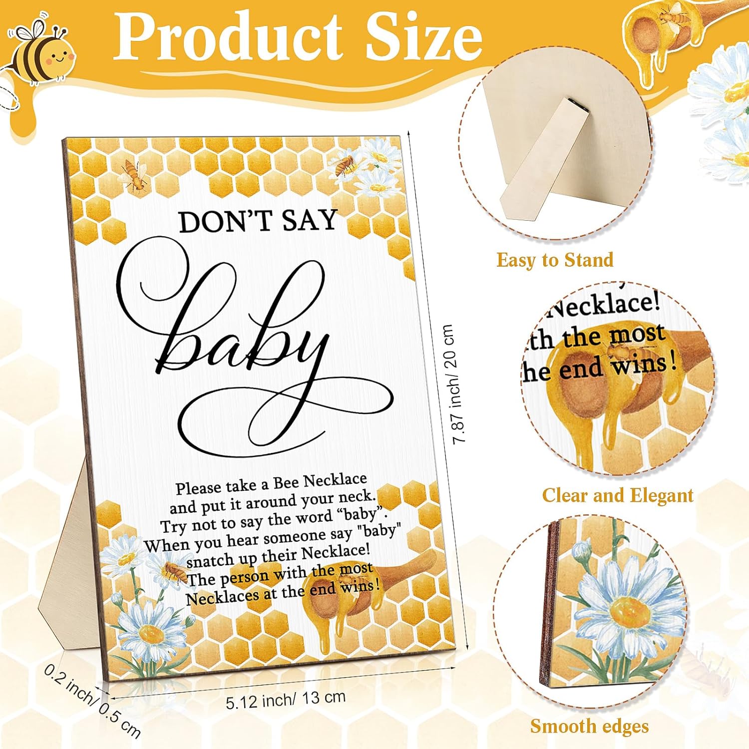 51 Pcs Don'T Say Baby Shower Game Bee Baby Game Sign Wooden Baby Shower Table Decor 50 Bee Felt Necklaces Bee Shape Necklaces For Baby Shower Winner Prizes Gender Reveal Party Favors