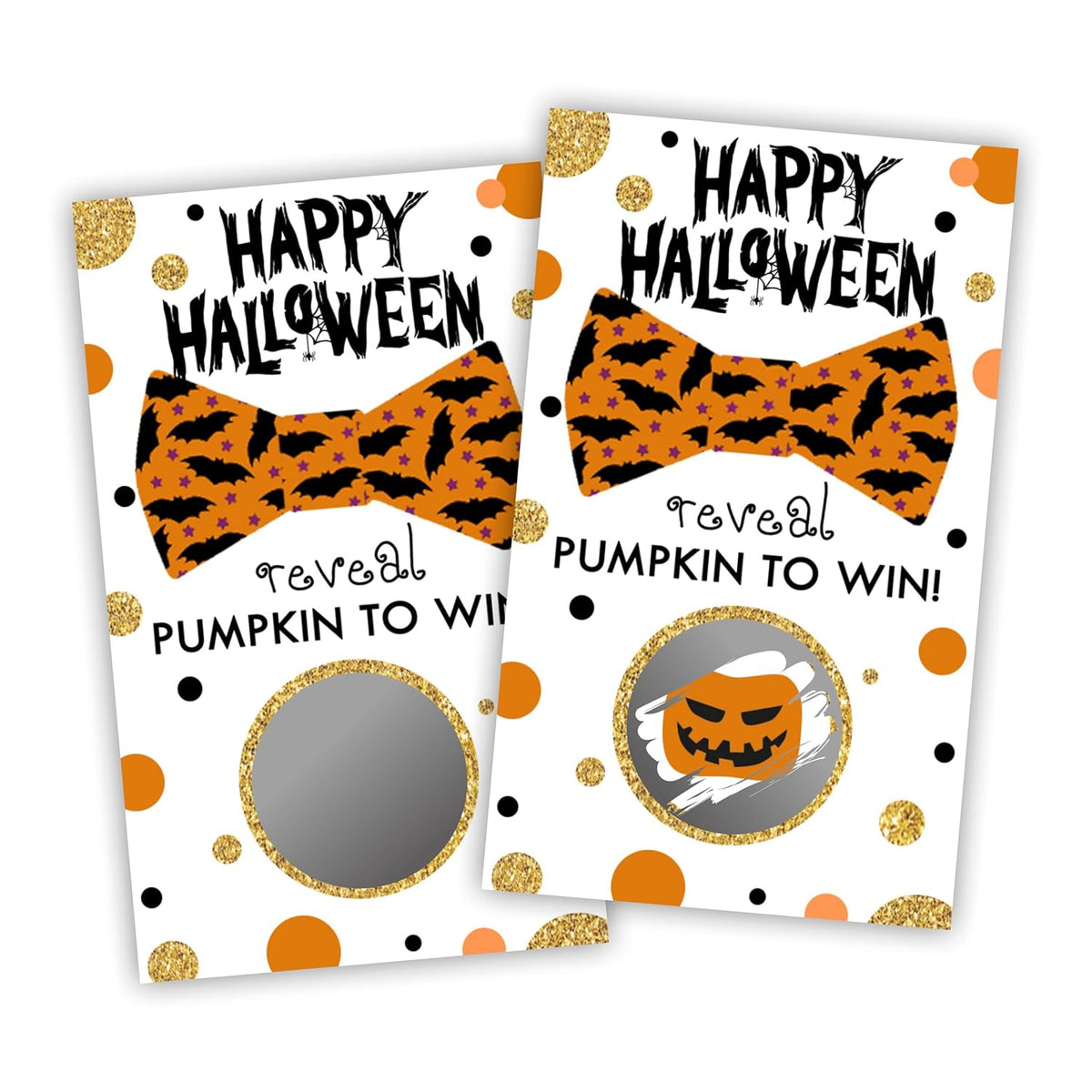 3.5" X 2.1" Halloween Themed Scratch Cards - 40 Happy Halloween Bat Bowtie Game Cards - Horror Party, Theme Party, Wedding Bridal Party And Raffle - A02