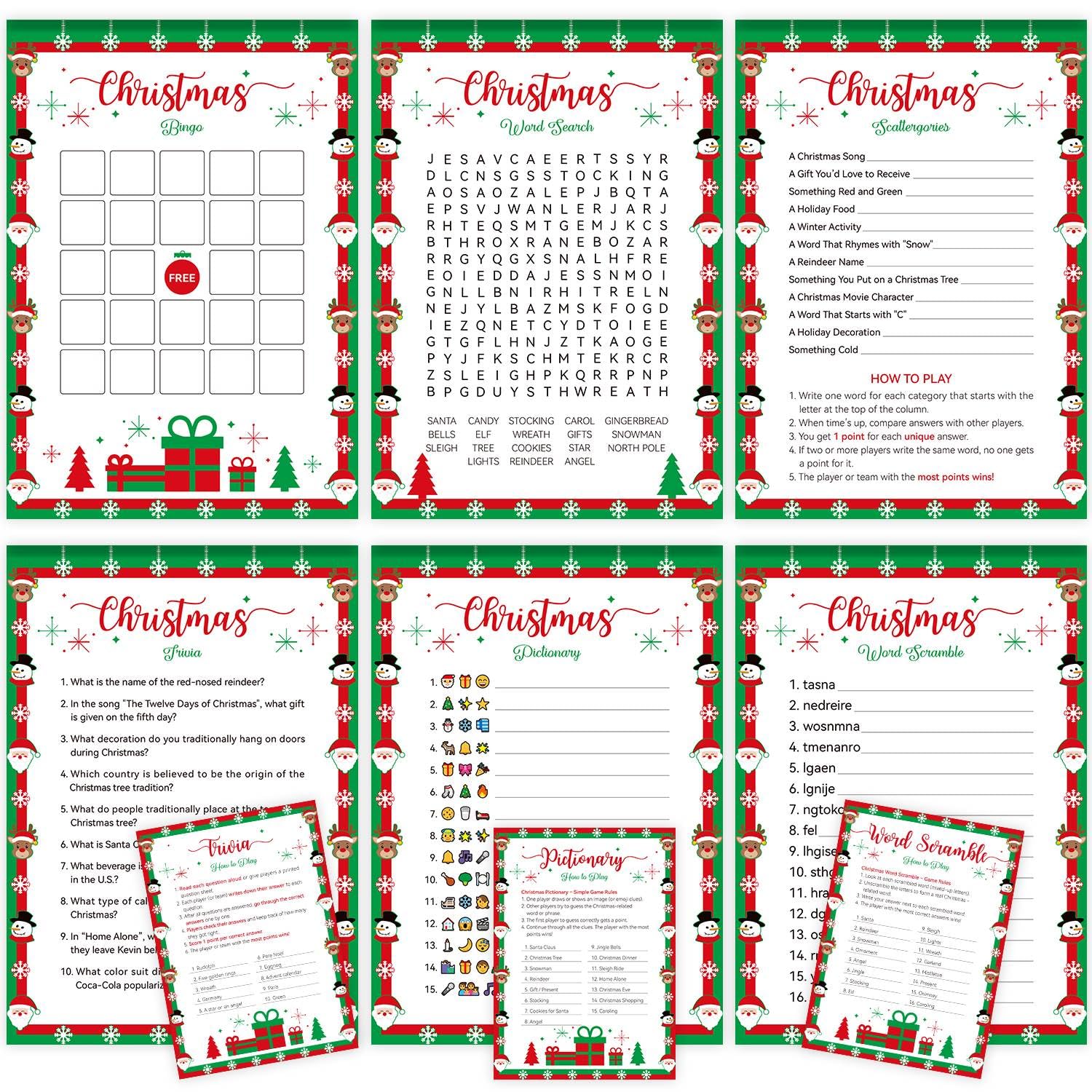 Christmas Games For Family Party Supplies, Christmas Activities Word Search Scramble Bingo Trivia Pictionary Categories And Answer Keys For Family