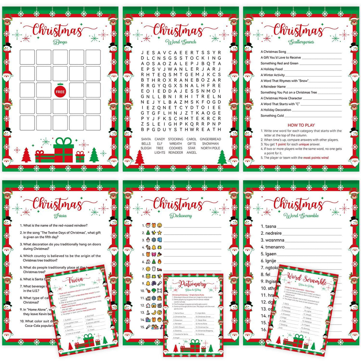 Christmas Games For Family Party Supplies, Christmas Activities Word Search Scramble Bingo Trivia Pictionary Categories And Answer Keys For Family